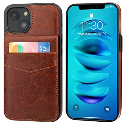 KIHUWEY for iPhone 14 Wallet Case Card Holder Kickstand, Brown - color: Brown