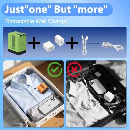2-in-1 Compatible with 120w Fast Charger, 2025 New Retractable Wall Fasts Charging Power Adapter with All in One Foldable Plug, Multi-Functional Fast Smart Charger for Phone, Tablet, Laptops (Orange) - color: Orange
