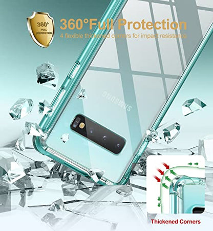 SURITCH Clear Case for Samsung Galaxy S10 Plus (Only) 6.4-inch, [Built-in Screen Protector] Full Body Protection Shockproof Bumper Rugged Phone Cover for S10 Plus -(Green) - color: Green