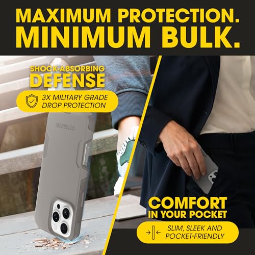 OtterBox iPhone 16 Pro Max – Commuter Series Slim MagSafe Case - Grey | 3X Military Drop Protection - Dual-Layer Design - Pocket-Friendly - Raised Edges - Port Covers - Non-Retail Packaging - color: Grey