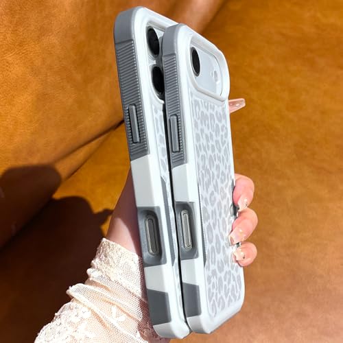 Cute White Leopard Light Gray Cheetah Case for iPhone 17 Pro Max | Heavy Duty Tough Rugged Full body Protection Shockproof Protective Phone Case for Women Girls - color: iPhone 17 Pro Max