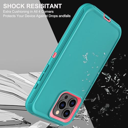 YKHJKLEC for iPhone 15 Pro Case, Military Grade 3 in 1 Heavy Duty Shockproof/Drop Proof/Dust Proof Case with 2Pcs Tempered Glass Screen Protector (Aqua Blue/Pink) - color: Aqua Blue/Pink