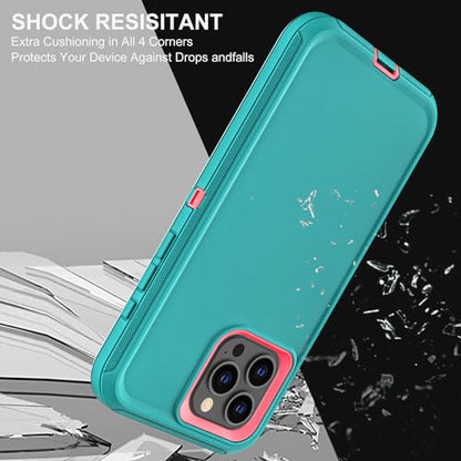 YKHJKLEC for iPhone 15 Pro Case, Military Grade 3 in 1 Heavy Duty Shockproof/Drop Proof/Dust Proof Case with 2Pcs Tempered Glass Screen Protector (Aqua Blue/Pink) - color: Aqua Blue/Pink