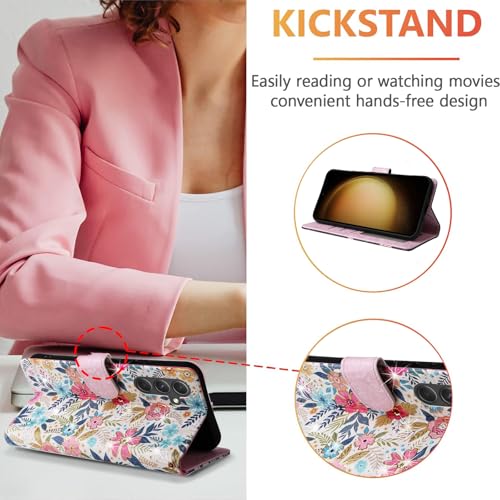 UEEBAI Wallet Case for Samsung Galaxy S23 5G, PU Leather Phone Case Kickstand RFID Blocking Flip Case with Card Slots Wrist Strap Relief Engraved Pattern Magnetic Closure Folio Case - Multi-Flower - color: Multi-Flower, size: Samsung Galaxy S23 5G