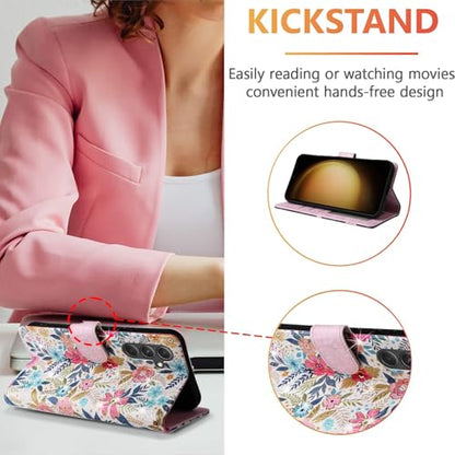 UEEBAI Wallet Case for Samsung Galaxy S23 5G, PU Leather Phone Case Kickstand RFID Blocking Flip Case with Card Slots Wrist Strap Relief Engraved Pattern Magnetic Closure Folio Case - Multi-Flower - color: Multi-Flower, size: Samsung Galaxy S23 5G