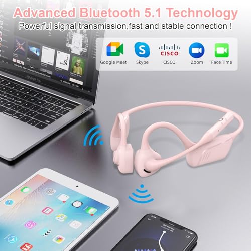 Open Ear Headphones, Trucker Bluetooth Headset with Upgraded Microphone - color: Pink
