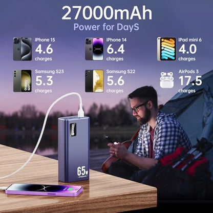 PSOOO Power Bank 65W 27000mAh Laptop Battery Pack - color: Blue