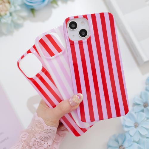 Striped case for iPhone 13/14 Red/Purple | Aesthetic Striped，Full Protection Soft TPU，will not peel, fade or rub off ，Kawaii Cute Phone Case for Women Girls - color: Imd Striped Red/Purple