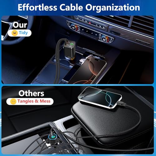 Retractable Car Charger, 120W USB-C & Lightning Cable Fast Charge