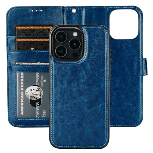 Bocasal Detachable Wallet Case Card Holder for iPhone 16 Pro Max Blue | RFID Blocking Kickstand Card Slots Holder PU Leather Magnetic Shockproof Wrist Strap Removable Flip Protective Cover 6.9 inch - color: Blue