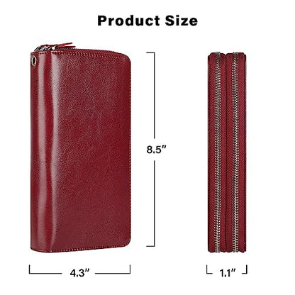 Small Compact Women Wallet RFID Blocking Genuine Leather Bifold Purse with ID Windows - color: 2-waxed Wine Red, size: One Size