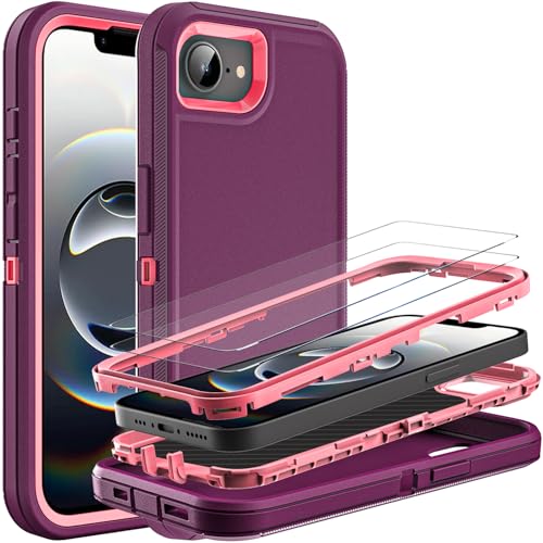 YKHJKLEC for iPhone 16e Case, Military Grade 3 in 1 Heavy Duty Shockproof/Drop Proof/Dust Proof Case with 2Pcs Tempered Glass Screen Protector (Purple/Pink) - color: Purple/Pink