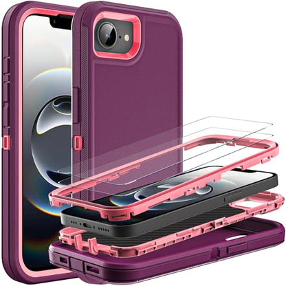 YKHJKLEC for iPhone 16e Case, Military Grade 3 in 1 Heavy Duty Shockproof/Drop Proof/Dust Proof Case with 2Pcs Tempered Glass Screen Protector (Purple/Pink) - color: Purple/Pink