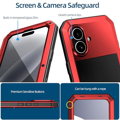 Compatiable with iPhone 17 Case,360 Full Body Protective Cover Heavy Duty Shockproof [Tough Armour] Aluminum Alloy Metal Case with Silicone Built-in Screen Protector - Red - color: Red