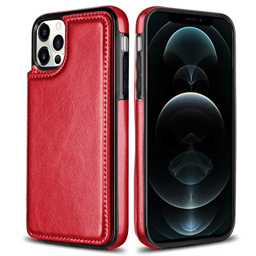 HianDier Wallet Case Compatible with iPhone 12 Pro MAX Case 5G 6.7-inch Slim Protective with Credit Card Slot Holder Flip Folio Soft PU Leather Magnetic Closure Cover, Red - color: Red
