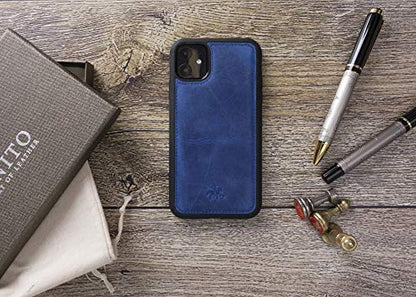 Venito Lucca Leather Case Compatible with iPhone 11 (6.1 inch) – Extra Secure with Padded Back Cover -Antique Dark Blue - color: Antique Dark Blue, size: iPhone 11