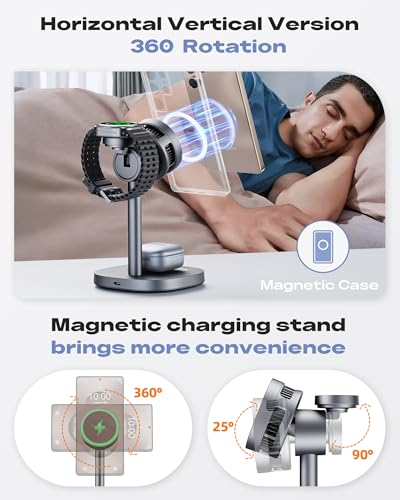 Qi2 3 in 1 Magnetic Wireless Charging Station with Cooling for Samsung - color: Starry grey