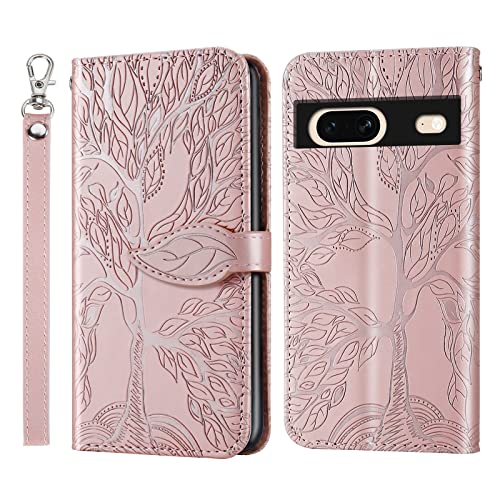 Wallet Case for Google Pixel 7 with Card Holder/Slot,PU Leather Folio Flip Shell [Kickstand][Magnetic Closure][Wrist Strap] Shockproof Cover Fit Google Pixel 7, Rose Gold - color: Rose gold, size: Google Pixel 7