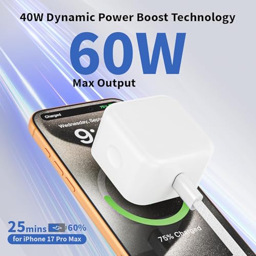 USB C Charger Block,[2 Pack] Foldable 40W USBC Dynamic Adapter with 60W Max - color: White-1Port