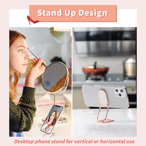 Phone Ring Holder Finger Kickstand 360°Rotation Cellphone Back Grip Foldable Cell Phone Stand for Desk Compatible with iPhone iPad Smartphones Tablets (Rose Gold) - color: Rose Gold