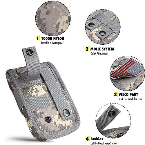WYNEX Tactical Phone Pouch Molle, Phone Blet Holder Fit 4.0-6.7" Screen | Cellphone Holster with 2 compartmen & Card Organizer, Include Tactical Gear Clip, 1000D Nylon - color: GreyMC