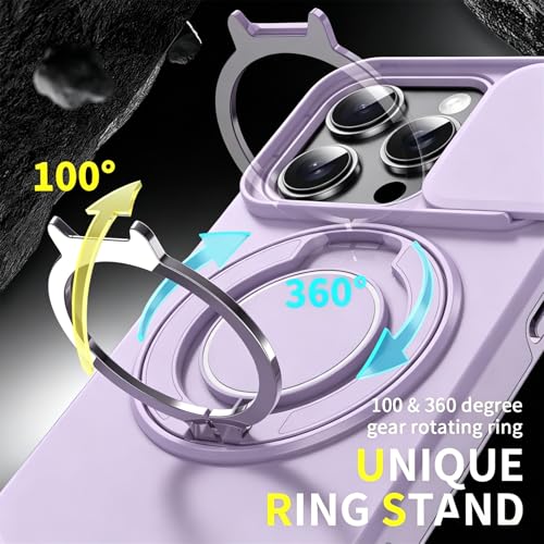 Rugged Shockproof Case for iPhone 17 Pro Max, Heavy Duty Protective Phone Case with Slide Camera Cover, 360° Rotatable Ring Stand & Magnetic Car Mount Compatible (Purple,iPhone 17 Pro Max) - color: Purple