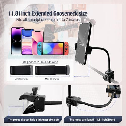 ROCKFREE Clip Phone Holder,360° Rotating Mount for Pole,11.81"Gooseneck Arm - style: 11.81" Gooseneck Arm Phone Holder