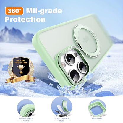 for iPhone 14 Pro Max Case with 360° Spin Magnetic Stand,Green | iPhone 14 Pro Max Phone Case 6.7",Spin Magnetic Ring Stand,Compatible with MagSafe,Military Protection,Translucent Matte - color: Green, size: iPhone 14 Pro Max