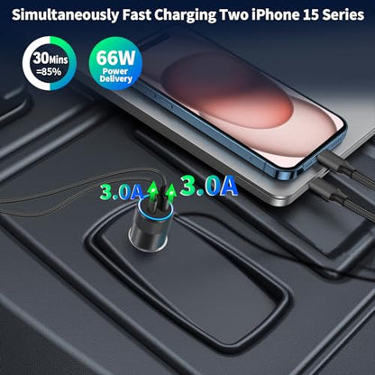 Apple MFi Certified iPhone 17 16 Car Charger, 4Pack 75W USB-C Car Charger - size: 3.3FT