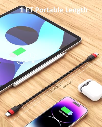 1ft Short USB C to USB C Cable, 2Pack PD 60W C to C Fast Charging Cord - size: 1 FT