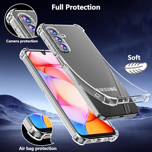 Phone Case for Samsung Galaxy A17 5G Case, Samsung A17 5G Case with Tempered Glass Screen Protector, Soft Flexible TPU Slim Fit Shockproof Phone Cover for Women Men Girls Boys (Clear) - color: Clear