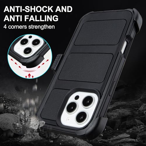 for Case iPhone 16 Pro Max Case with Belt Clip Holster Heavy Duty Black | Protective iPhone 16 ProMax Case Kickstand Shockproof Dustproof Port Sturdy Defender Cover for iPhone 16 Pro Max Cases Black - color: Black