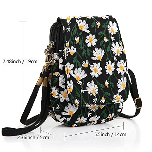 SILKAREA Embroidered Cute Mini Crossbody Bag for Women Small Handbags Wristlet Wallet Bag Cell-phone Pouch Coin Purse - color: Chamomile White