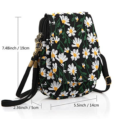 SILKAREA Embroidered Cute Mini Crossbody Bag for Women Small Handbags Wristlet Wallet Bag Cell-phone Pouch Coin Purse - color: Chamomile White