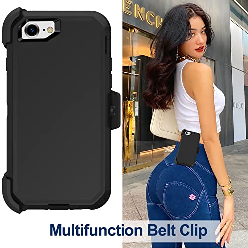 for iPhone SE 2020 Case, iPhone 8 Case, iPhone 7 Case with Belt Clip Holster, 2X Screen Protector, Heavy Duty Military Grade Rugged Shockproof Protective Cover for iPhone 7/8/SE 2nd - color: Black