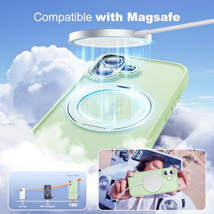 for iPhone 17 Case with 360° Spin Magnetic Stand,Green | iPhone 17 Phone Case 6.3",Spin Magnetic Ring Stand,Compatible with MagSafe,Military Protection,Translucent Matte - color: Green, size: iPhone 17