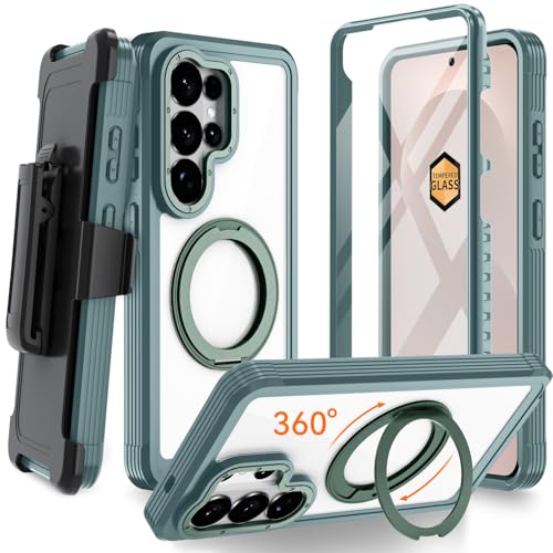 Magnetic for Samsung Galaxy S26 Ultra Case, Compatible with MagSafe, Full Body Rugged Case with Built-in Screen Protector & Kickstand & Belt-Clip (Green) - color: Green