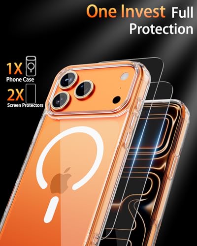 for iPhone 17 pro Max Case, Compatible with MagSafe, Clear with No Yellowing, with 2 Pieces Tempered Glass, Military Grade Shockproof Protective Cover, Slim Rugged Design, 6.9 Inch - color: A1-Clear, size: iPhone 17 pro Max (6.9")
