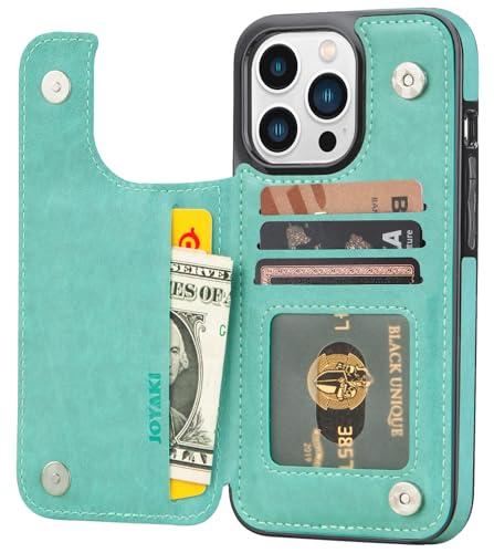 Wallet Case for iPhone 15 pro max, Slim Protective case with Card Holder,Premium PU Leather Kickstand Card Slots Case with Double Magnetic Clasp for iPhone 15 promax (6.7")-Green Butterfly - color: Green