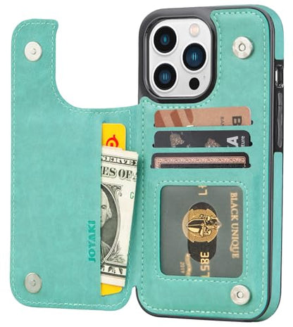 Wallet Case for iPhone 15 pro max, Slim Protective case with Card Holder,Premium PU Leather Kickstand Card Slots Case with Double Magnetic Clasp for iPhone 15 promax (6.7")-Green Butterfly - color: Green