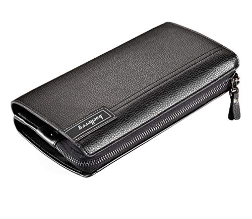 Mens Wallet Long Purse Leather Clutch Large Business Handbag Phone Card Holder Case Gift for Men Father Son Husband Boyfriend - color: Y-black