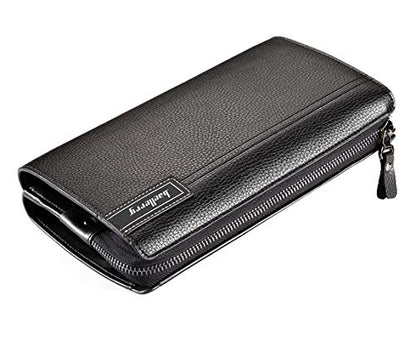 Mens Wallet Long Purse Leather Clutch Large Business Handbag Phone Card Holder Case Gift for Men Father Son Husband Boyfriend - color: Y-black