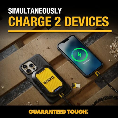 DEWALT Heavy Duty Magnetic Power Bank 5, 000mAh, Rugged, Wireless