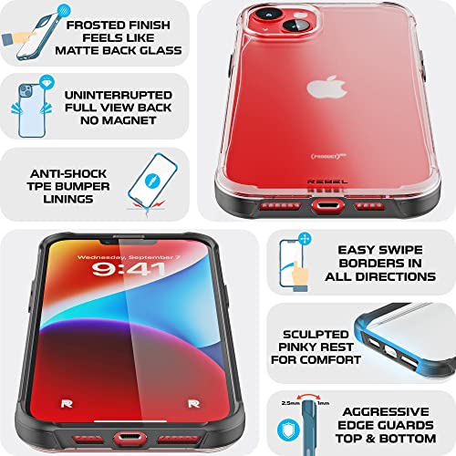 Phone REBEL Clear Case for iPhone 14 Plus [Frosted Series Gen-4] Translucent Matte Texture, Non-Yellowing, Protective Shockproof Bumpers, Metal Buttons, 6.7 Inch 2023 Cover (Frosted Black, No MagSafe) - color: Frosted Black, No MagSafe, size: iPhone 14 Pl