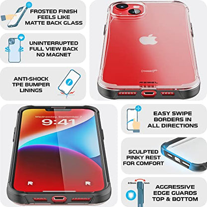 Phone REBEL Clear Case for iPhone 14 Plus [Frosted Series Gen-4] Translucent Matte Texture, Non-Yellowing, Protective Shockproof Bumpers, Metal Buttons, 6.7 Inch 2023 Cover (Frosted Black, No MagSafe) - color: Frosted Black, No MagSafe, size: iPhone 14 Pl