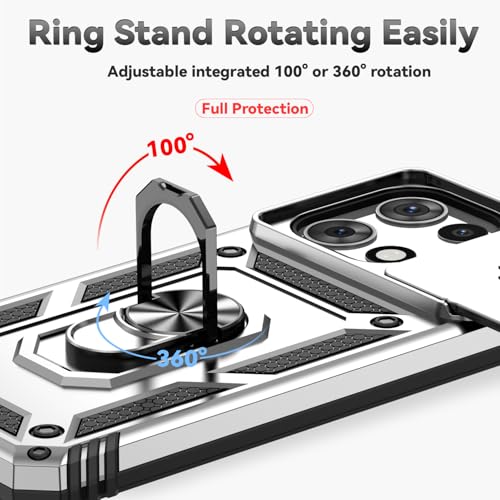 for Motorola Moto G 2025 / Moto G 2026 / Moto G Play 2026 Case, with Slide Camera Cover HD Screen Protector Ring Holder Kickstand Military Grade Protection Drop Tested Protective Phone Case (Silver) - color: Silver with camera cover Military-Grade 2nd gen