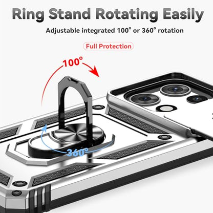 for Motorola Moto G 2025 / Moto G 2026 / Moto G Play 2026 Case, with Slide Camera Cover HD Screen Protector Ring Holder Kickstand Military Grade Protection Drop Tested Protective Phone Case (Silver) - color: Silver with camera cover Military-Grade 2nd gen