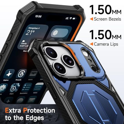 for iPhone 17 Pro Max Case with Kickstand, [15FT Military-Grade Drop Protection] [Compatible with MagSafe] Rugged Shockproof Heavy Duty Magnetic iPhone 17 Pro Max Phone Case Cover (Blue) - color: Blue