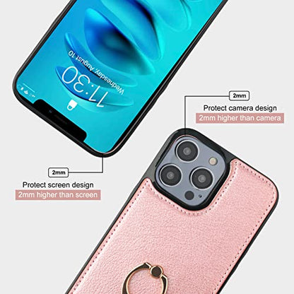 Folosu Compatible with iPhone 14 Pro Case Wallet with Card Holder, 360°Rotation Finger Ring Holder Kickstand, RFID Blocking Leather Protective Double Buttons Shockproof Cover 6.1 Inch Rose Gold - color: Rose Gold, size: iPhone 14 Pro