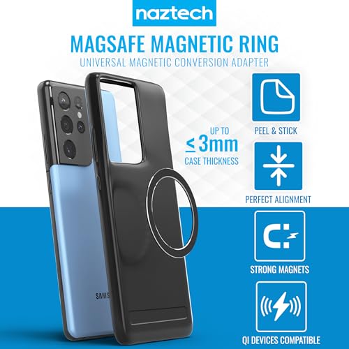 Naztech MagUp MagSafe Adapter - Universal Magnetic Phone Ring for Android & iPhone, Phone Magnet for Wireless Charging, Compatible with Any Qi-Enabled Case, 2 Pack